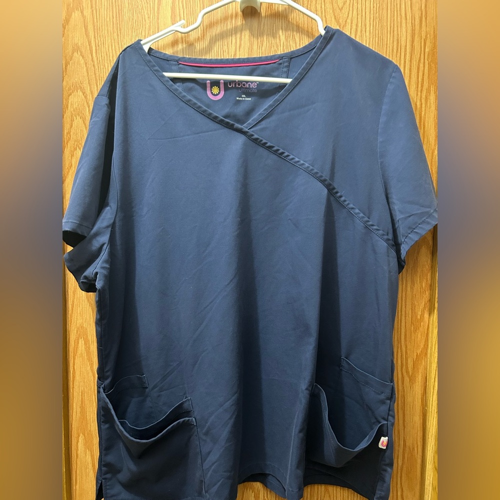 Womens Plus Size 2X Navy Blue Scrub Top
